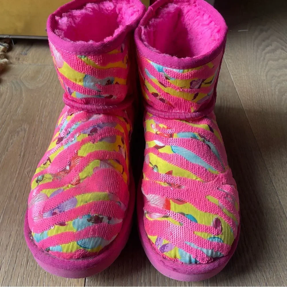 Ugg Women’s Classic Mini Tiger Flower Women's Boots Pink/Yellow (Size 8)